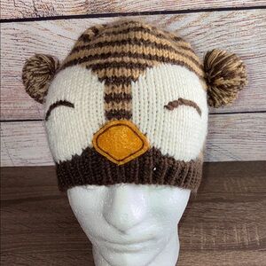 Pre Owned Cappelli Brown and White Owl Knit Beanie Hat